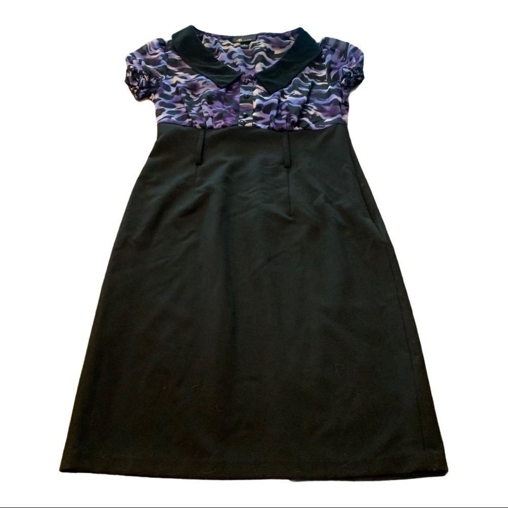 Empire Waist Retro AB Studio Dress Purple Black 2